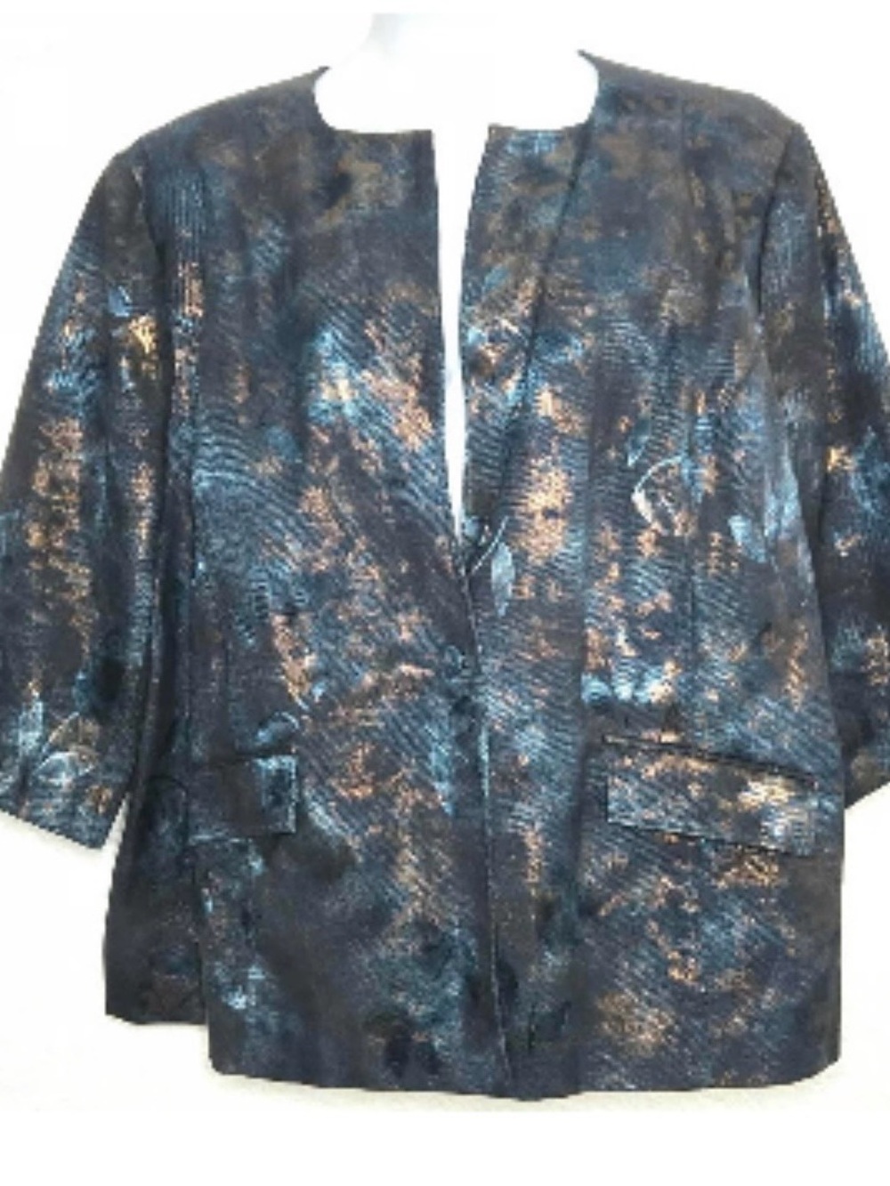 Catherines Autum Holiday Blue Abstract Button Blazer Sz 4X Women’s Maggie Barnes